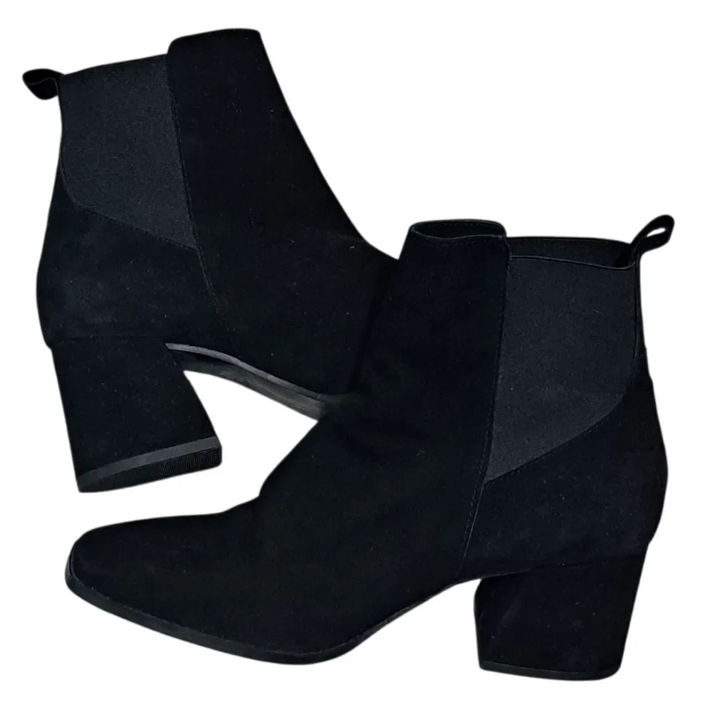 Antonio De Falia Slip On Leather Suede Goth Ankle Boots Block Heel Siz 8 Black